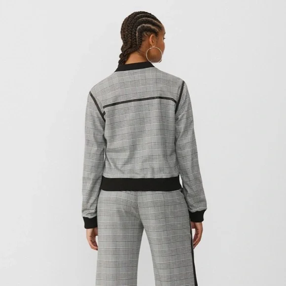 GSTQ - Women's Moto Gray Plaid Bomber Jacket Gray Size 2X